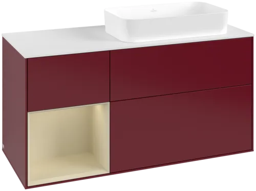 VILLEROY BOCH Toaletní skříňka Finion, s osvětlením, 3 výsuvy, 1200 x 603 x 501 mm, Peony Matt Lacquer / Silk Grey Matt Lacquer / Glass White Matt #F681HJHB