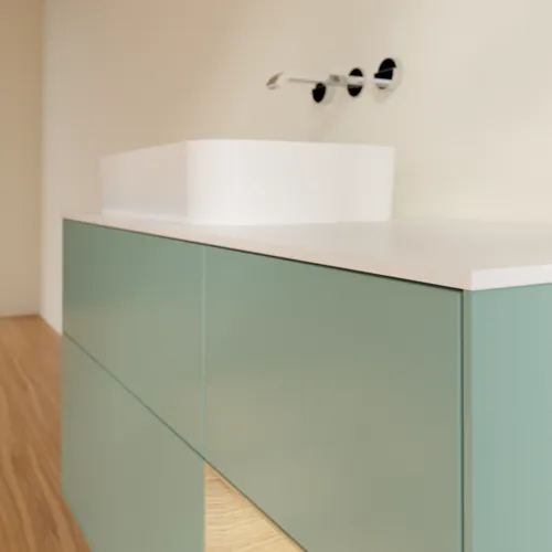 VILLEROY BOCH Toaletní skříňka Finion, s osvětlením, 3 výsuvy, 1200 x 603 x 501 mm, olivový matný lak / dubová dýha / sklo bílé matné #F691PCGM, obrázek 4