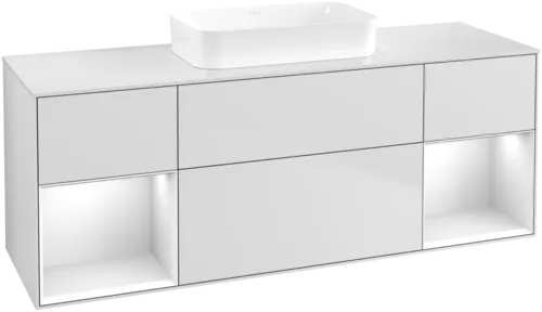 VILLEROY BOCH Toaletní skříňka Finion, s osvětlením, 4 výsuvy, 1600 x 603 x 501 mm, bílý matný lak / bílý lesklý lak / bílé matné sklo #F741GFMT