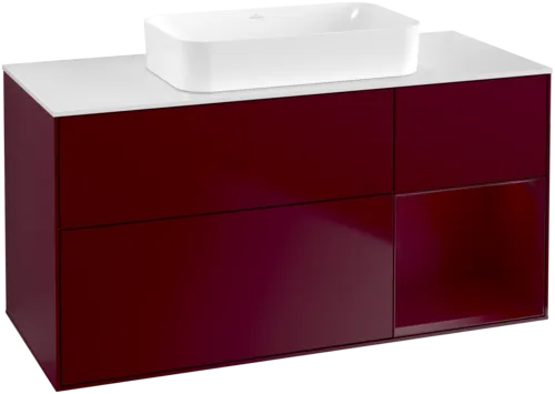 VILLEROY BOCH Toaletní skříňka Finion, s osvětlením, 3 výsuvy, 1200 x 603 x 501 mm, Peony Matt Lacquer / Peony Matt Lacquer / Glass White Matt #F711HBHB