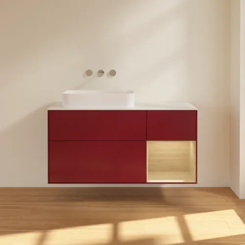 VILLEROY BOCH Toaletní skříňka Finion, s osvětlením, 3 výsuvy, 1200 x 603 x 501 mm, matný lak Peony / dubová dýha / bílé matné sklo #F691PCHB, obrázek 2