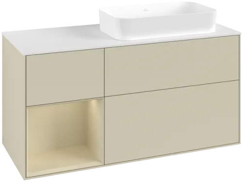 VILLEROY BOCH Toaletní skříňka Finion, s osvětlením, 3 výsuvy, 1200 x 603 x 501 mm, Silk Grey Matt Lacquer / Silk Grey Matt Lacquer / Glass White Matt #F681HJHJ