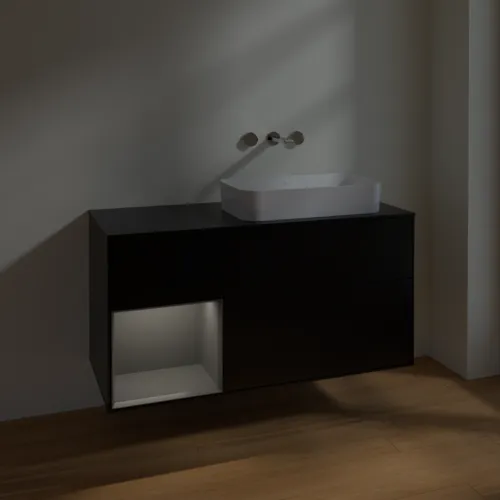 VILLEROY BOCH Toaletní skříňka Finion, s osvětlením, 3 výsuvy, 1200 x 603 x 501 mm, černý matný lak / antracitový matný lak / černé matné sklo #F682GKPD, obrázek 4