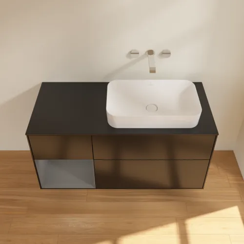 VILLEROY BOCH Toaletní skříňka Finion, s osvětlením, 3 výsuvy, 1200 x 603 x 501 mm, černý matný lak / antracitový matný lak / černé matné sklo #F682GKPD, obrázek 3