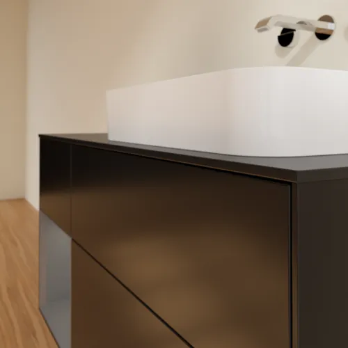 VILLEROY BOCH Toaletní skříňka Finion, s osvětlením, 3 výsuvy, 1200 x 603 x 501 mm, černý matný lak / antracitový matný lak / černé matné sklo #F682GKPD, obrázek 5