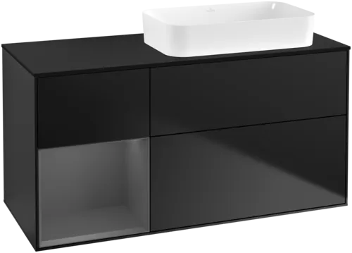 VILLEROY BOCH Toaletní skříňka Finion, s osvětlením, 3 výsuvy, 1200 x 603 x 501 mm, černý matný lak / antracitový matný lak / černé matné sklo #F682GKPD