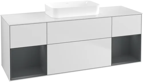 VILLEROY BOCH Toaletní skříňka Finion, s osvětlením, 4 výsuvy, 1600 x 603 x 501 mm, bílý matný lak / půlnoční modrý matný lak / bílé matné sklo #F741HGMT