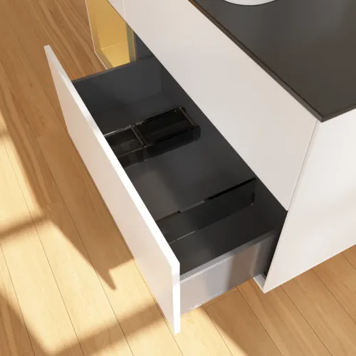VILLEROY BOCH Toaletní skříňka Finion, s osvětlením, 3 výsuvy, 1200 x 603 x 501 mm, bílý matný lak / zlatý matný lak / černé matné sklo #F702HFMT, obrázek 5