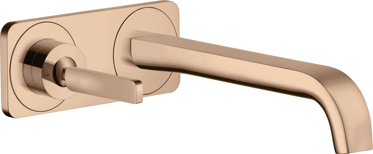 HANSGROHE AXOR Citterio E podomítková jednopáková umyvadlová baterie k montáži na stěnu s kolíkovou rukojetí, výtokem 221 mm a deskou #36114300 - Leštěné červené zlato