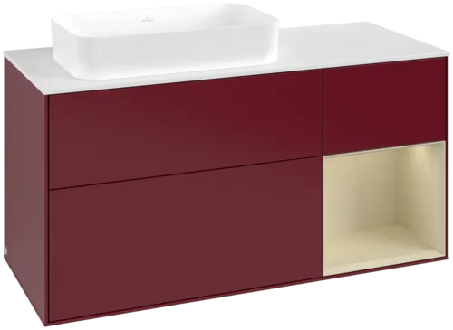 VILLEROY BOCH Toaletní skříňka Finion, s osvětlením, 3 výsuvy, 1200 x 603 x 501 mm, Peony Matt Lacquer / Silk Grey Matt Lacquer / Glass White Matt #F691HJHB
