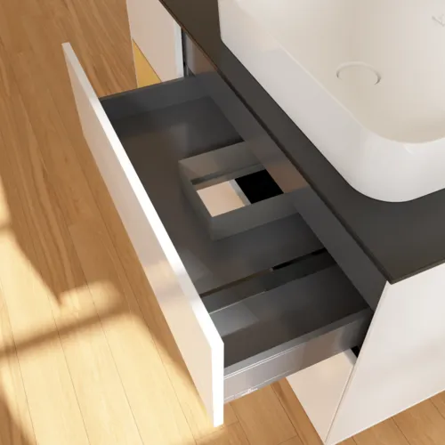 VILLEROY BOCH Toaletní skříňka Finion, s osvětlením, 3 výsuvy, 1200 x 603 x 501 mm, lesklý bílý lak / zlatý matný lak / černé matné sklo #F682HFGF, obrázek 6