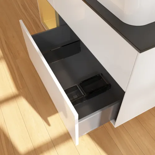 VILLEROY BOCH Toaletní skříňka Finion, s osvětlením, 3 výsuvy, 1200 x 603 x 501 mm, lesklý bílý lak / zlatý matný lak / černé matné sklo #F682HFGF, obrázek 5
