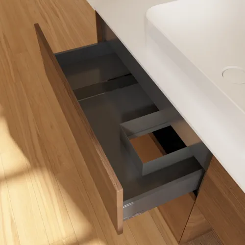 VILLEROY BOCH Toaletní skříňka Finion, s osvětlením, 3 výsuvy, 1200 x 603 x 501 mm, ořechová dýha / ořechová dýha / sklo bílé matné #F711GNGN, obrázek 4