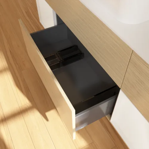 VILLEROY BOCH Toaletní skříňka Finion, s osvětlením, 4 výsuvy, 1600 x 603 x 501 mm, dubová dýha / lesklý bílý lak / sklo bílé matné #F741GFPC, obrázek 7