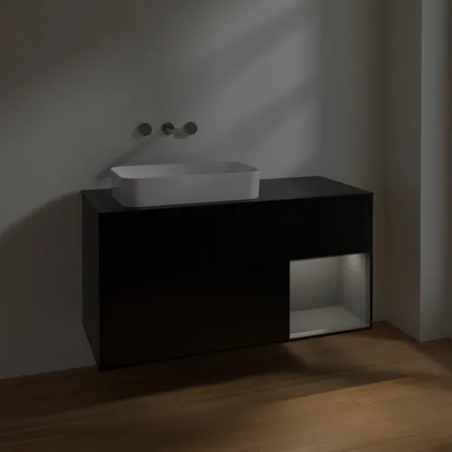 VILLEROY BOCH Toaletní skříňka Finion, s osvětlením, 3 výsuvy, 1200 x 603 x 501 mm, černý matný lak / antracitový matný lak / černé matné sklo #F692GKPD, obrázek 4