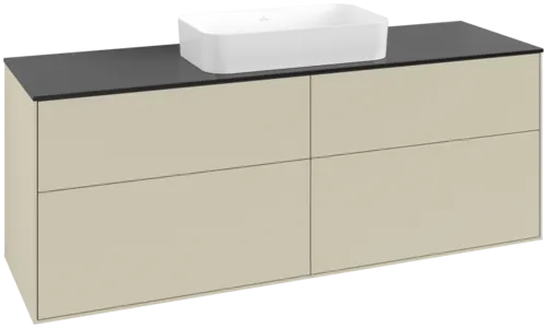 VILLEROY BOCH Toaletní skříňka Finion, 4 výsuvy, 1600 x 603 x 501 mm, hedvábně šedý matný lak / černé matné sklo #F73200HJ