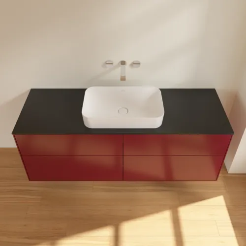 VILLEROY BOCH Toaletní skříňka Finion, 4 výsuvy, 1600 x 603 x 501 mm, matný lak Peony / černé matné sklo #F73200HB, obrázek 3