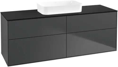 VILLEROY BOCH Toaletní skříňka Finion, 4 výsuvy, 1600 x 603 x 501 mm, půlnočně modrý matný lak / černé matné sklo #F73200HG