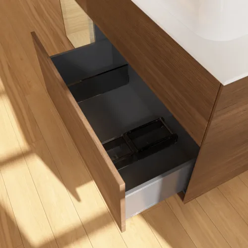 VILLEROY BOCH Toaletní skříňka Finion, s osvětlením, 3 výsuvy, 1200 x 603 x 501 mm, ořechová dýha / dubová dýha / sklo bílé matné #F681PCGN, obrázek 4