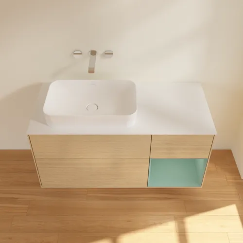 VILLEROY BOCH Toaletní skříňka Finion, s osvětlením, 3 výsuvy, 1200 x 603 x 501 mm, dubová dýha / olivový matný lak / sklo bílé matné #F691GMPC, obrázek 3