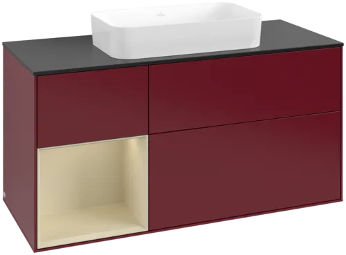 VILLEROY BOCH Toaletní skříňka Finion, s osvětlením, 3 výsuvy, 1200 x 603 x 501 mm, Peony Matt Lacquer / Silk Grey Matt Lacquer / Glass Black Matt #F702HJHB