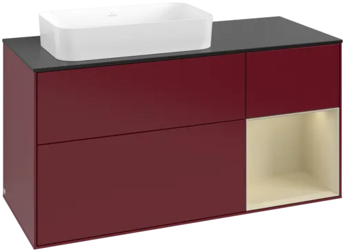 VILLEROY BOCH Toaletní skříňka Finion, s osvětlením, 3 výsuvy, 1200 x 603 x 501 mm, Peony Matt Lacquer / Silk Grey Matt Lacquer / Glass Black Matt #F692HJHB
