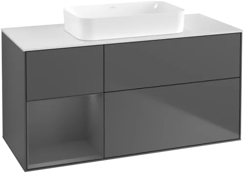 VILLEROY BOCH Toaletní skříňka Finion, s osvětlením, 3 výsuvy, 1200 x 603 x 501 mm, antracit matný lak / antracit matný lak / sklo bílé matné #F701GKGK