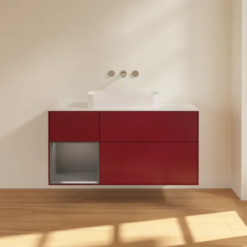 VILLEROY BOCH Toaletní skříňka Finion, s osvětlením, 3 výsuvy, 1200 x 603 x 501 mm, matný lak Pivoňka / matný lak Antracit / matné sklo Bílá #F701GKHB, obrázek 3