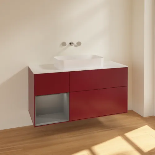 VILLEROY BOCH Toaletní skříňka Finion, s osvětlením, 3 výsuvy, 1200 x 603 x 501 mm, matný lak Pivoňka / matný lak Antracit / matné sklo Bílá #F701GKHB, obrázek 2