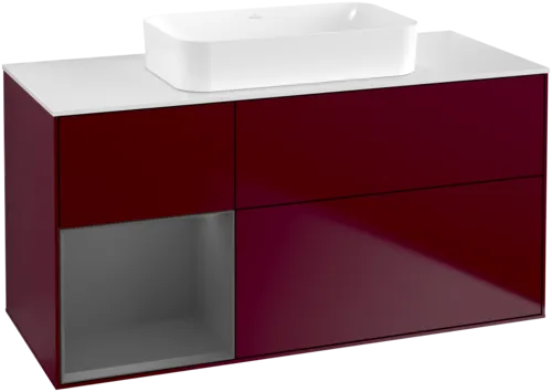 VILLEROY BOCH Toaletní skříňka Finion, s osvětlením, 3 výsuvy, 1200 x 603 x 501 mm, matný lak Pivoňka / matný lak Antracit / matné sklo Bílá #F701GKHB