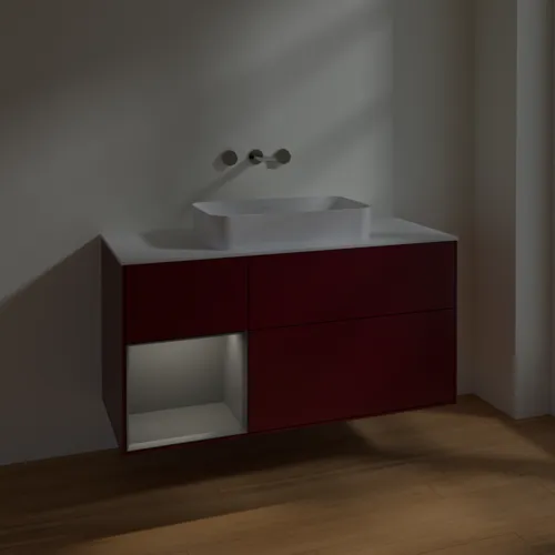 VILLEROY BOCH Toaletní skříňka Finion, s osvětlením, 3 výsuvy, 1200 x 603 x 501 mm, matný lak Pivoňka / matný lak Antracit / matné sklo Bílá #F701GKHB, obrázek 4