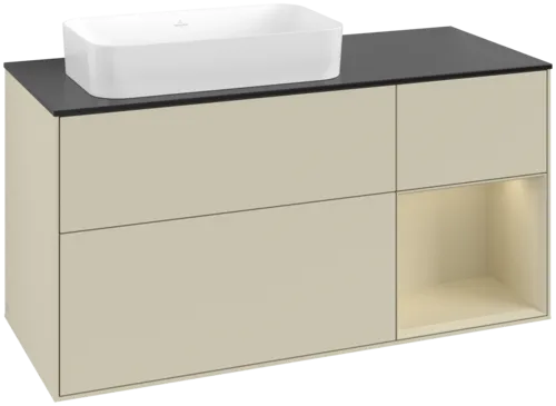 VILLEROY BOCH Toaletní skříňka Finion, s osvětlením, 3 výsuvy, 1200 x 603 x 501 mm, Silk Grey Matt Lacquer / Silk Grey Matt Lacquer / Glass Black Matt #F692HJHJ