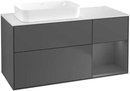 VILLEROY BOCH Toaletní skříňka Finion, s osvětlením, 3 výsuvy, 1200 x 603 x 501 mm, antracit matný lak / antracit matný lak / sklo bílé matné #F691GKGK