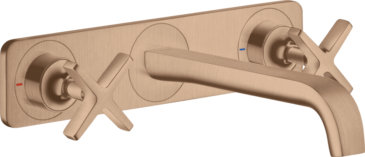 HANSGROHE AXOR Citterio E 3otvorová podomítková umyvadlová baterie pro montáž na stěnu s výtokovou trubicí 220 mm a deskou #36115310 - Brushed Red Gold