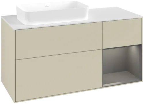 VILLEROY BOCH Toaletní skříňka Finion, s osvětlením, 3 výsuvy, 1200 x 603 x 501 mm, hedvábně šedý matný lak / antracitový matný lak / bílé matné sklo #F691GKHJ