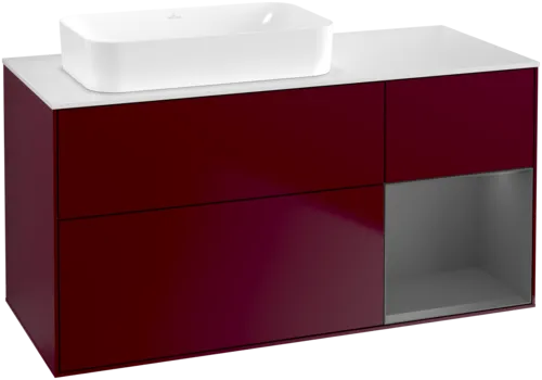 VILLEROY BOCH Toaletní skříňka Finion, s osvětlením, 3 výsuvy, 1200 x 603 x 501 mm, matný lak Pivoňka / matný lak Antracit / matné sklo Bílá #F691GKHB