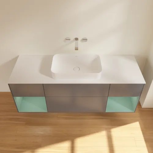 VILLEROY BOCH Toaletní skříňka Finion, s osvětlením, 4 výsuvy, 1600 x 603 x 501 mm, antracitový matný lak / olivový matný lak / bílé matné sklo #F741GMGK, obrázek 4