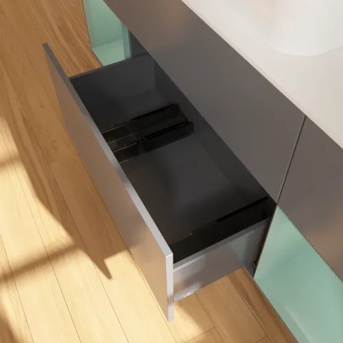 VILLEROY BOCH Toaletní skříňka Finion, s osvětlením, 4 výsuvy, 1600 x 603 x 501 mm, antracitový matný lak / olivový matný lak / bílé matné sklo #F741GMGK, obrázek 6