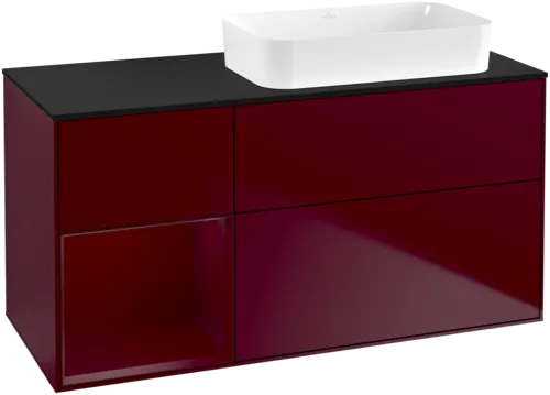 VILLEROY BOCH Toaletní skříňka Finion, s osvětlením, 3 výsuvy, 1200 x 603 x 501 mm, Peony Matt Lacquer / Peony Matt Lacquer / Glass Black Matt #F682HBHB