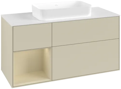 VILLEROY BOCH Toaletní skříňka Finion, s osvětlením, 3 výsuvy, 1200 x 603 x 501 mm, Silk Grey Matt Lacquer / Silk Grey Matt Lacquer / Glass White Matt #F701HJHJ