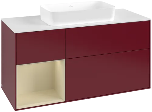 VILLEROY BOCH Toaletní skříňka Finion, s osvětlením, 3 výsuvy, 1200 x 603 x 501 mm, Peony Matt Lacquer / Silk Grey Matt Lacquer / Glass White Matt #F701HJHB