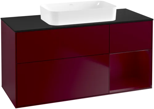 VILLEROY BOCH Toaletní skříňka Finion, s osvětlením, 3 výsuvy, 1200 x 603 x 501 mm, Peony Matt Lacquer / Peony Matt Lacquer / Glass Black Matt #F712HBHB