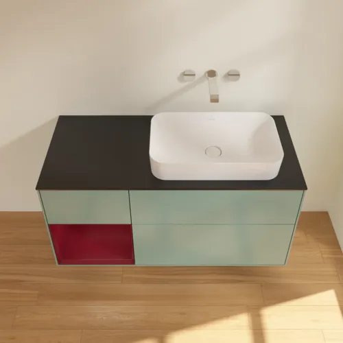 VILLEROY BOCH Toaletní skříňka Finion, s osvětlením, 3 výsuvy, 1200 x 603 x 501 mm, olivový matný lak / pivoňkový matný lak / černé matné sklo #F682HBGM, obrázek 4