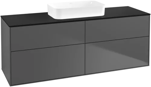 VILLEROY BOCH Toaletní skříňka Finion, 4 výsuvy, 1600 x 603 x 501 mm, antracitový matný lak / černé matné sklo #F73200GK