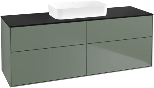 VILLEROY BOCH Toaletní skříňka Finion, 4 výsuvy, 1600 x 603 x 501 mm, olivový matný lak / sklo černé matné #F73200GM