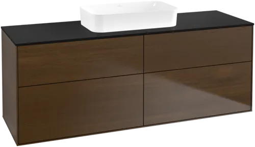 VILLEROY BOCH Toaletní skříňka Finion, 4 výsuvy, 1600 x 603 x 501 mm, ořechová dýha / sklo černé matné #F73200GN