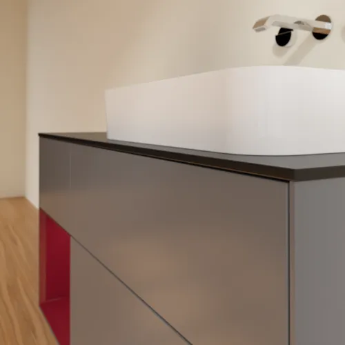 VILLEROY BOCH Toaletní skříňka Finion, s osvětlením, 3 výsuvy, 1200 x 603 x 501 mm, antracitový matný lak / pivoňkový matný lak / černé matné sklo #F682HBGK, obrázek 4