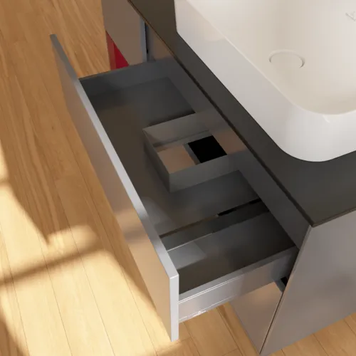 VILLEROY BOCH Toaletní skříňka Finion, s osvětlením, 3 výsuvy, 1200 x 603 x 501 mm, antracitový matný lak / pivoňkový matný lak / černé matné sklo #F682HBGK, obrázek 6