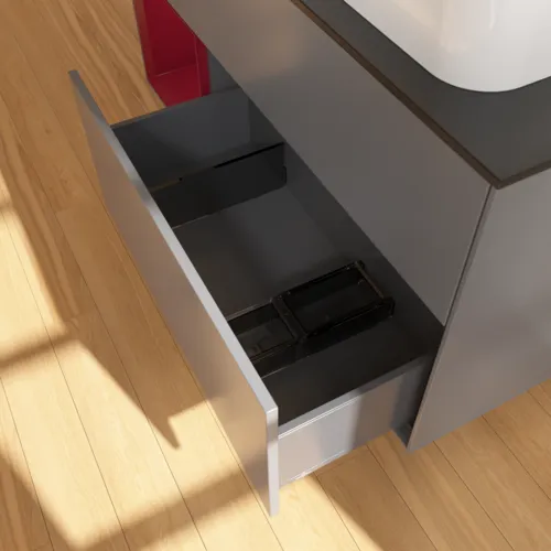 VILLEROY BOCH Toaletní skříňka Finion, s osvětlením, 3 výsuvy, 1200 x 603 x 501 mm, antracitový matný lak / pivoňkový matný lak / černé matné sklo #F682HBGK, obrázek 5