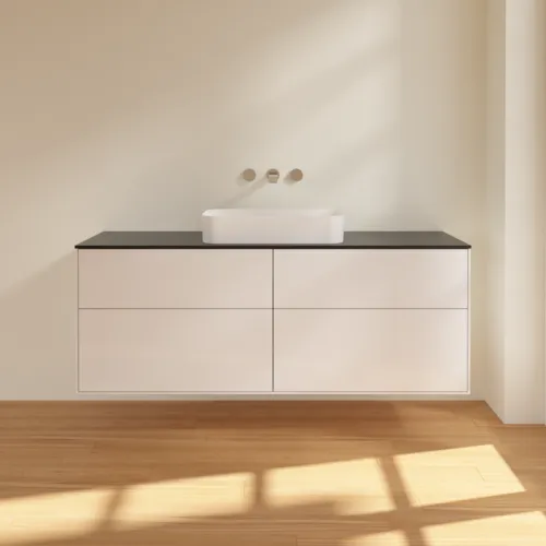VILLEROY BOCH Toaletní skříňka Finion, 4 výsuvy, 1600 x 603 x 501 mm, lesklý bílý lak / černé matné sklo #F73200GF, obrázek 3